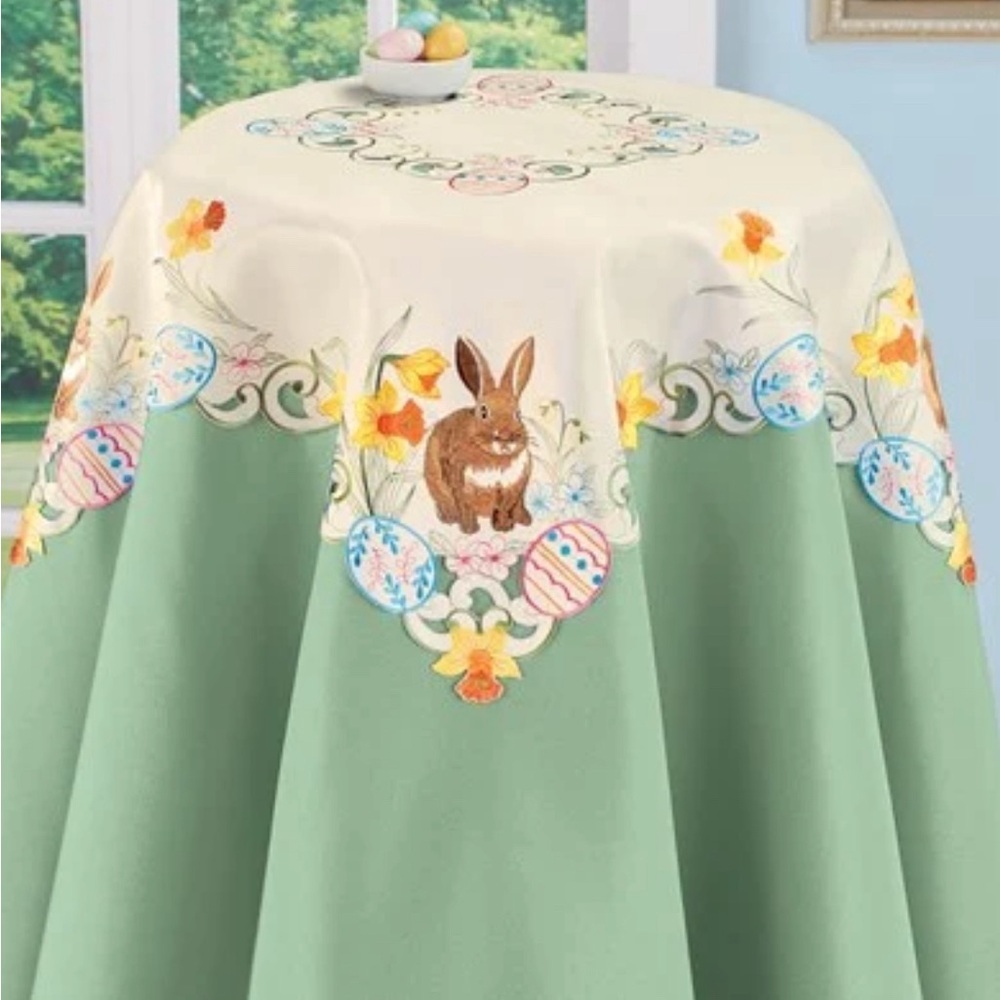 Embroidered Bunny Floral and Egg Table Linen - square (New in Package)